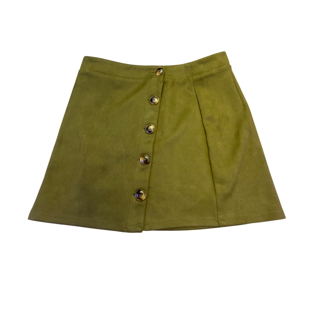 Umgee Skirt Women's Small Green Faux Suede Button Front Mini Boho Earthy 70's‎